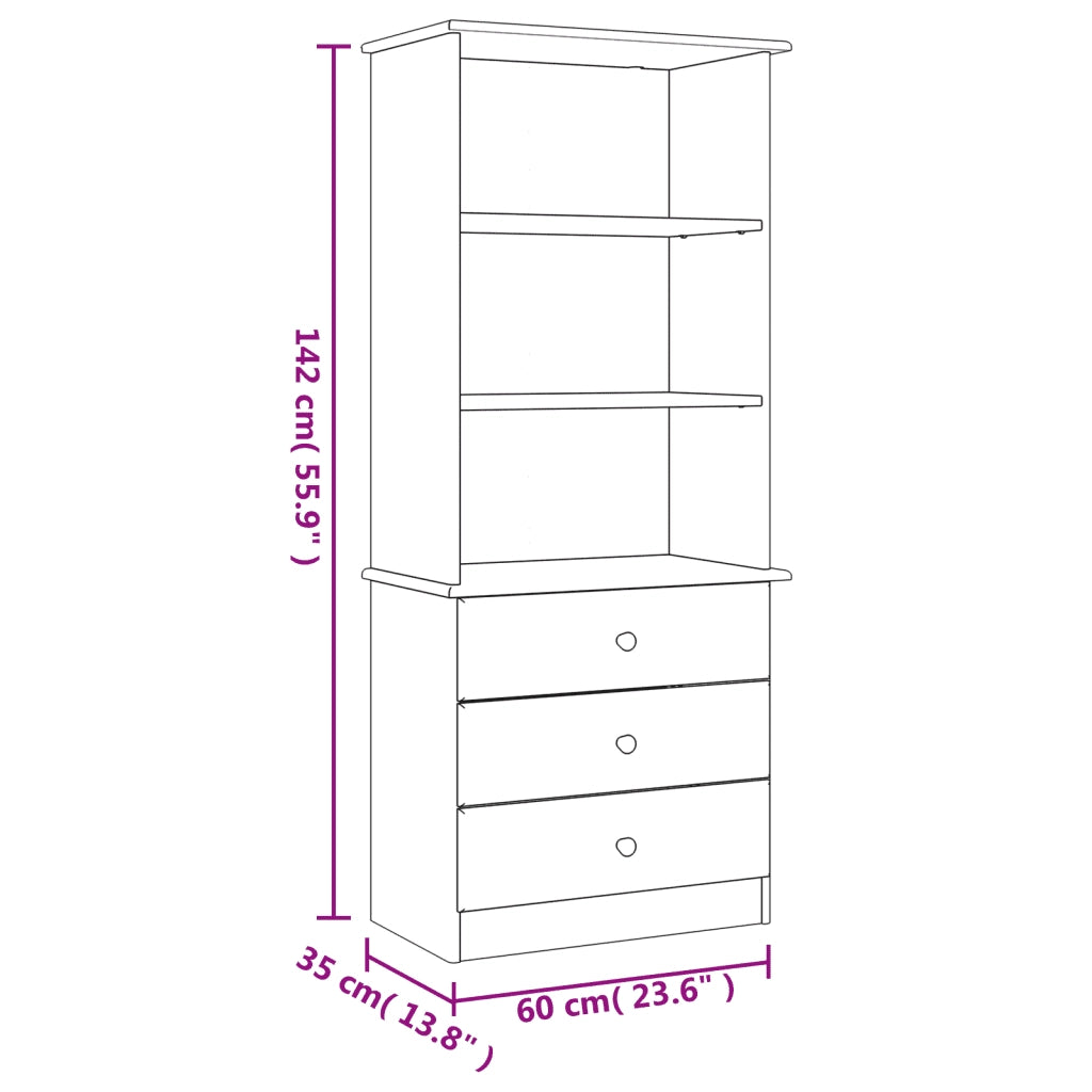Libreria con Cassetti ALTA Bianca 60x35x142 cm Massello di Pino 353952