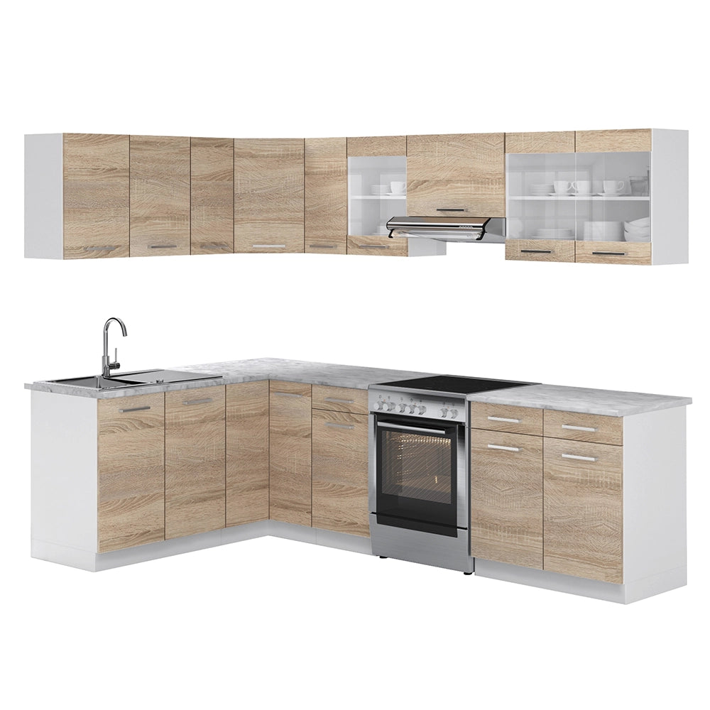 Vicco Cucina ad angolo Bianco/Sonoma 267 x 167 cm , PL Marmo con striscia LED