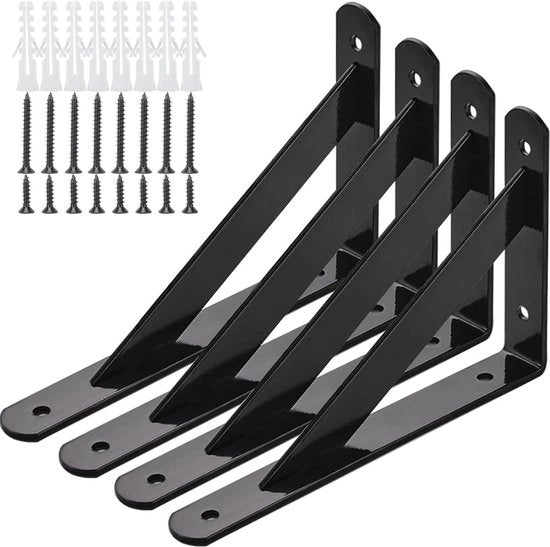 Supporto per pannelli 4 in 1, 300*190 mm, profilo metallico L in acciaio con viti, adatto per pannelli sospesi, scaffalature e cornici di divisione fissa, nero.