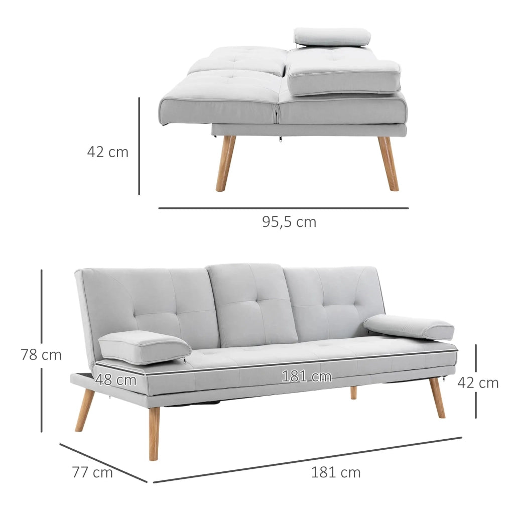 Divano letto, comodo divano letto, 3 posti, divano letto, lino, grigio chiaro, 181x77x72cm