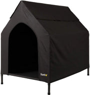Hondenletto all'aperto con copertura, dimensioni 110 x 75 x 105 cm, impermeabile, materiale in oxford e mesh resistente alle abrasioni, hondenletto elevato con gambe rimovibili, adatto a cani fino a 60 kg, colore nero