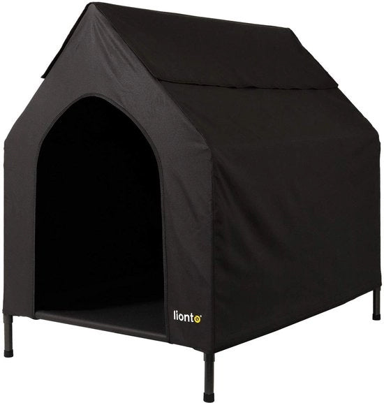 Hondenletto all'aperto con copertura, dimensioni 110 x 75 x 105 cm, impermeabile, materiale in oxford e mesh resistente alle abrasioni, hondenletto elevato con gambe rimovibili, adatto a cani fino a 60 kg, colore nero