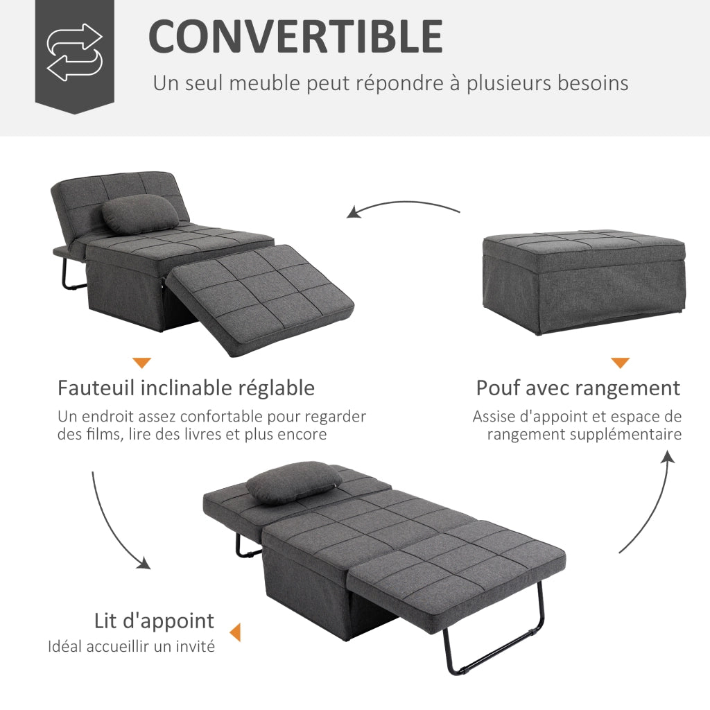 Poltrona letto inclinabile ¨C Zephmum ¨C Grigio, Tela di lino, 200 kg
