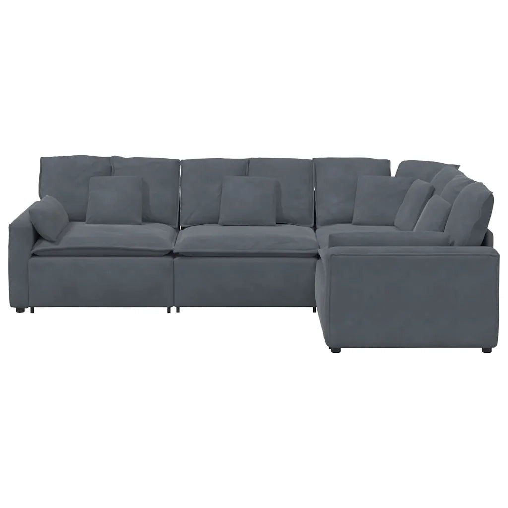 Divano Modulare con Cuscini in Velluto Grigio Scuro 3321160