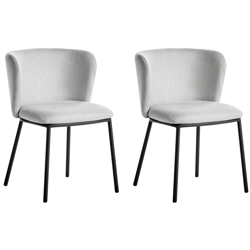 Set di 2 sedie da pranzo in poliestere grigio chiaro Rivestimenti in metallo nero Gambe senza braccioli Schienale curvo Design moderno e contemporaneo