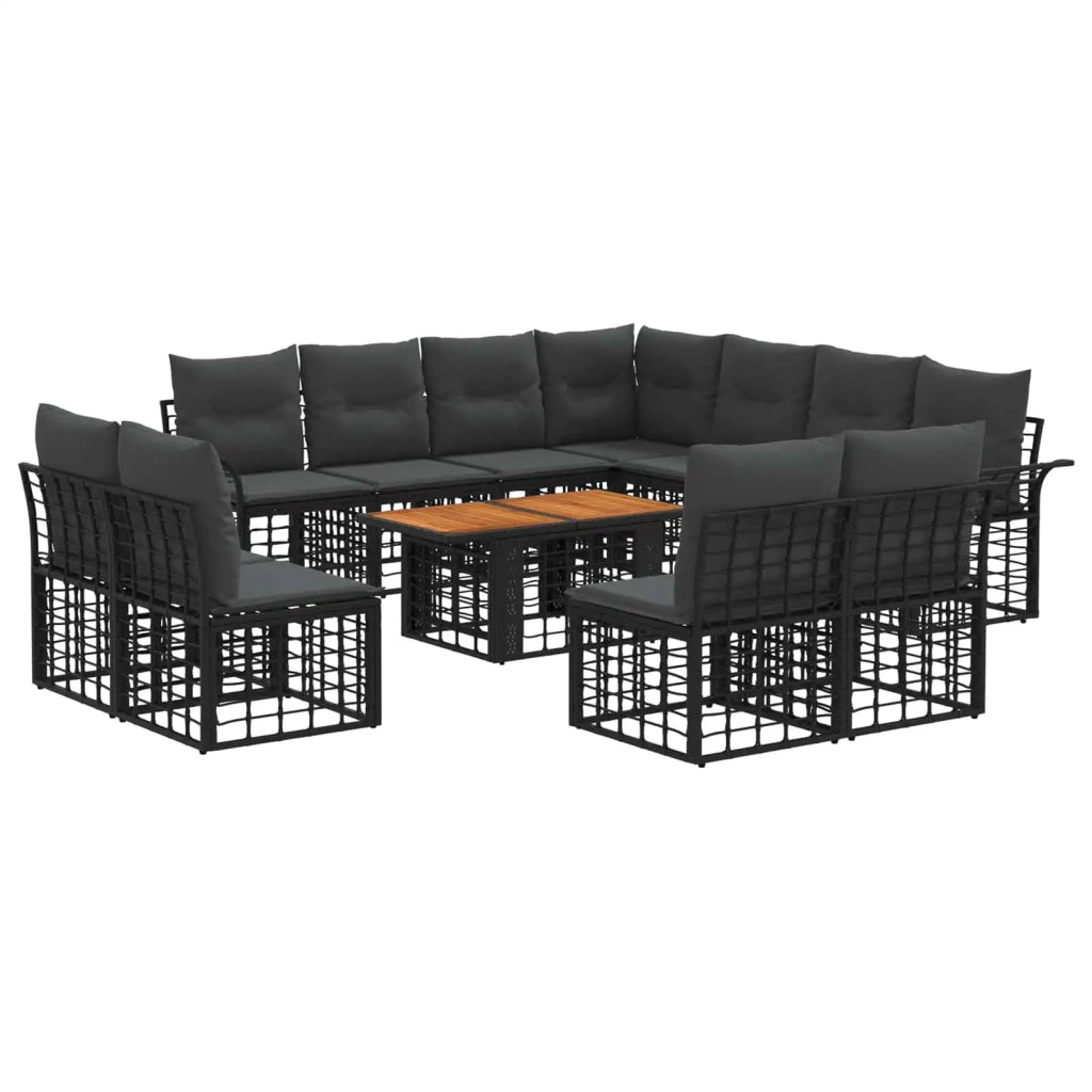 Set Divano da Giardino 12 pz Nero e Grigio scuro polyrattan 3437989