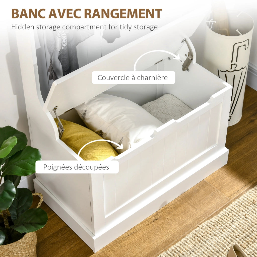 Mobile ingresso con panca, appendiabiti e gancio ¨C zephmum ¨C bianco 71.5x39.5x170 cm