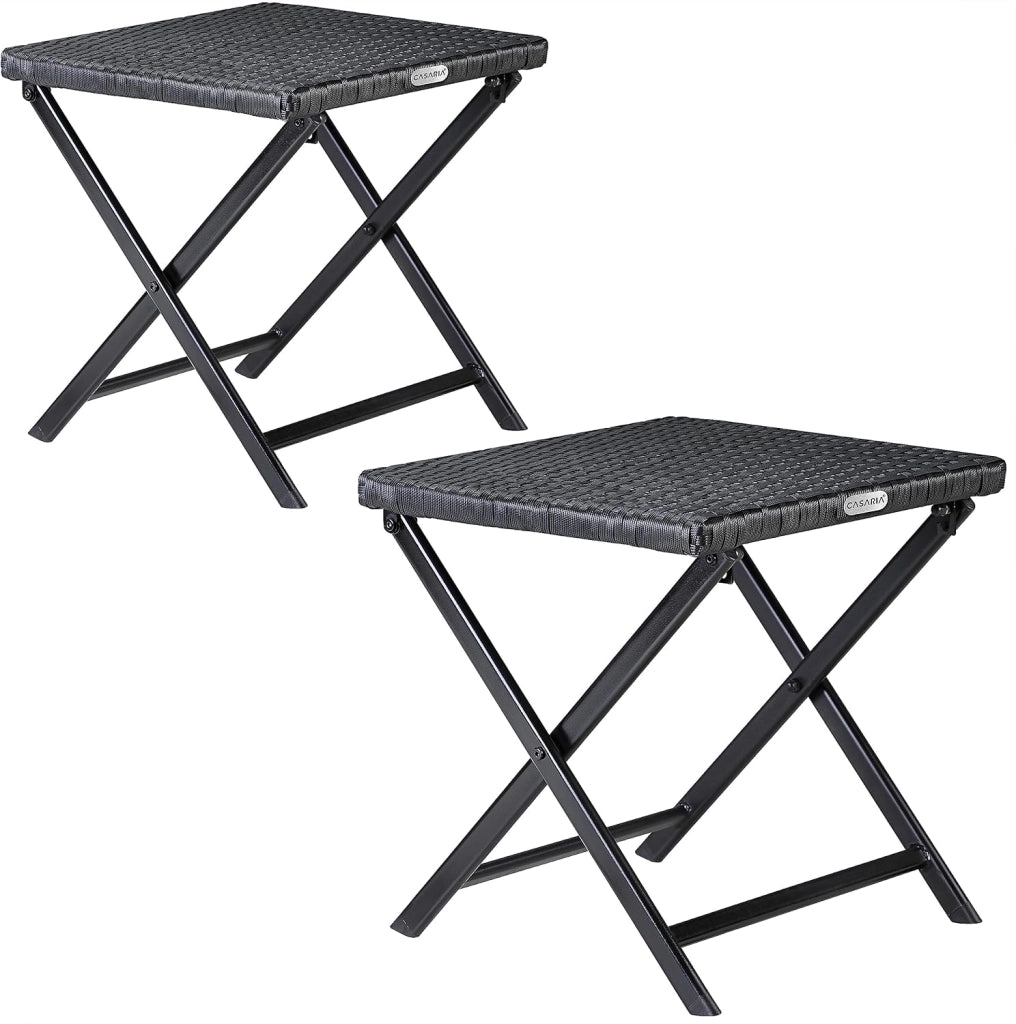 ® Set di 2 Sgabelli Pieghevoli in Polyrattan Max Carico 75 kg 44x40x44cm Giardino Terrazza Balcone Campeggio