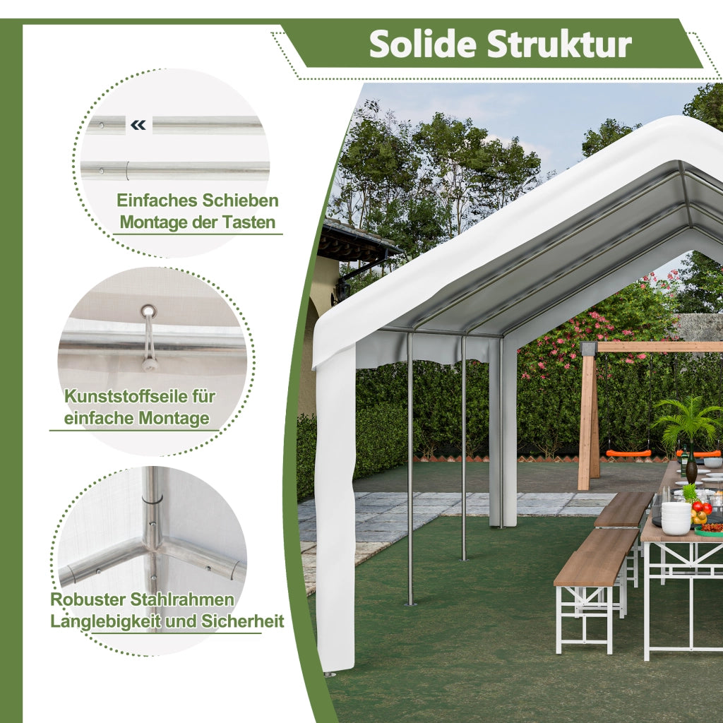 Garage con tenda per car 4x6m – Con porte a rulli separate anteriori e posteriori per l'accesso da entrambi i lati costruzione rinforzata e resistente alle intemperie – Tetto e pareti laterali rimovibili
