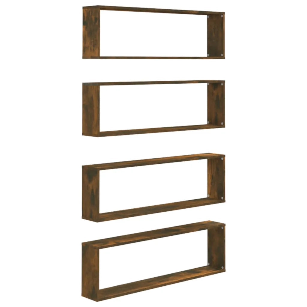 4 pz Mensole Parete | Mensola sospesa Cubo Rovere Fumo 100x15x30 Legno Multistrato
