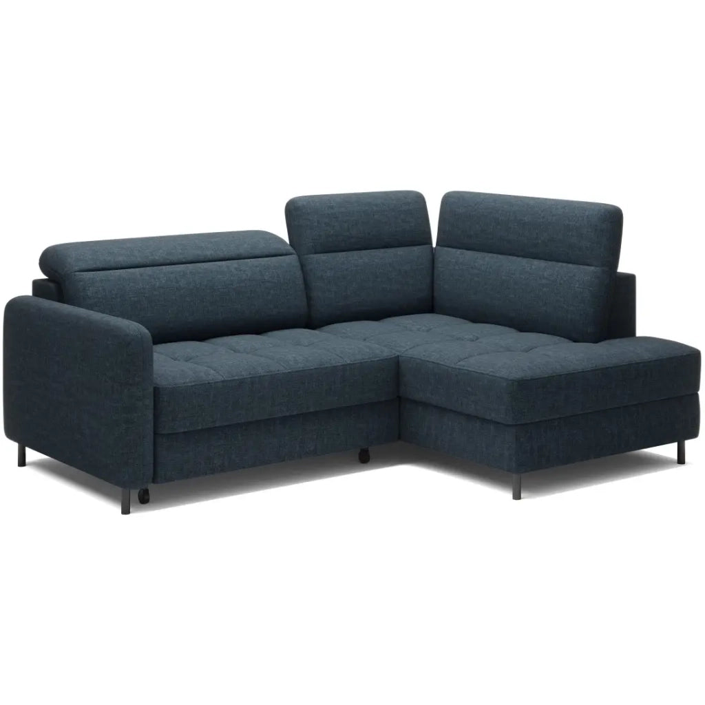 Divano angolare destro convertibile BARNEA 208 cm blu scuro con contenitore