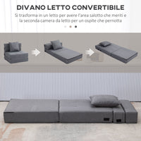 Poltrona Letto Singolo da Terra Pieghevole 70x70x61 cm con Cuscino Incluso Grigio
