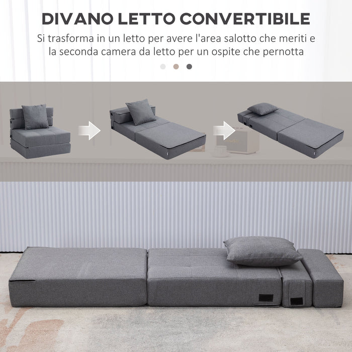 Poltrona Letto Singolo da Terra Pieghevole 70x70x61 cm con Cuscino Incluso Grigio