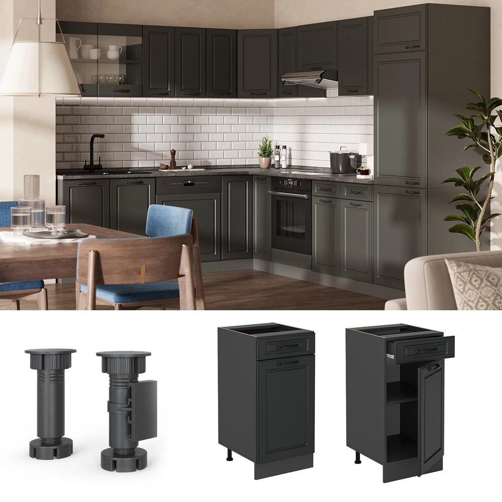 Mobiletto base per cucina R-Line Antracite rustico/Antracite 40 cm senza piano di lavoro Vicco
