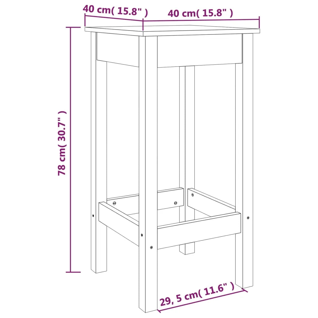 Sgabelli da Bar 2 pz Neri 40x40x78 cm Legno Massello di Pino
