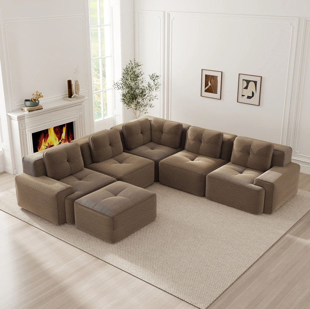 Divano angolare modulare 295x295x69 cm in velluto a coste marrone