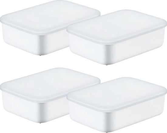 Set di 4 contenitori di plastica per archiviazione - Contenitori di archiviazione stivellabili con coperchio e maniglie per cucina e bagno