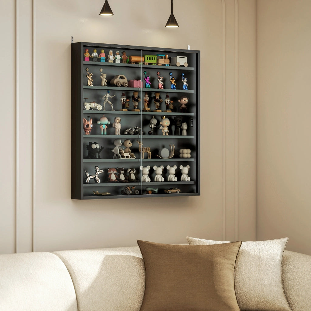 Armadio a Vetrina 6 Ripiani Regolabili in Legno ¨C zephmum ¨C 80x9.5x83 cm, Nero