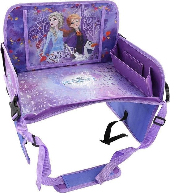 Tavolo da viaggio per bambini con supporto regolabile, colore blu e bianco, tema Frozen con Elsa, Anna e Olaf