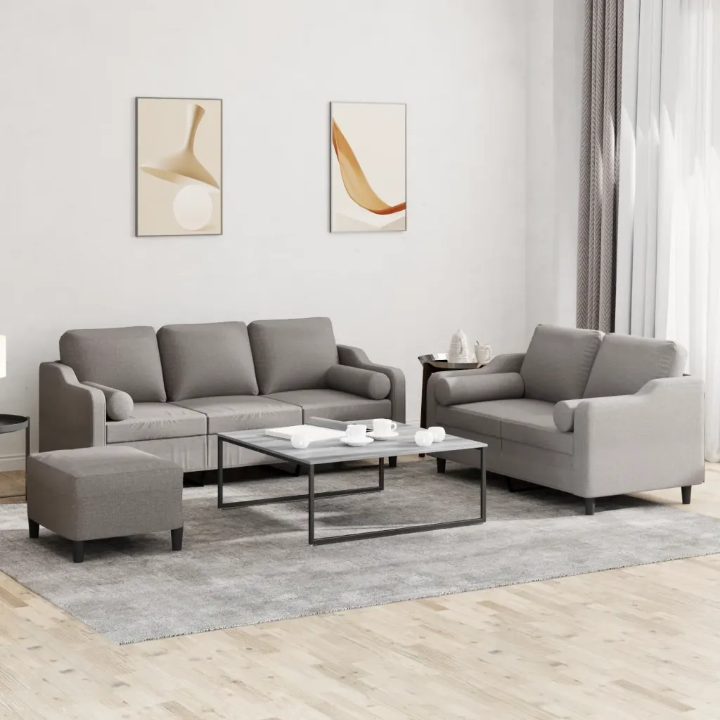 Set Divani 3 pz con Cuscini Tortora in Tessuto
