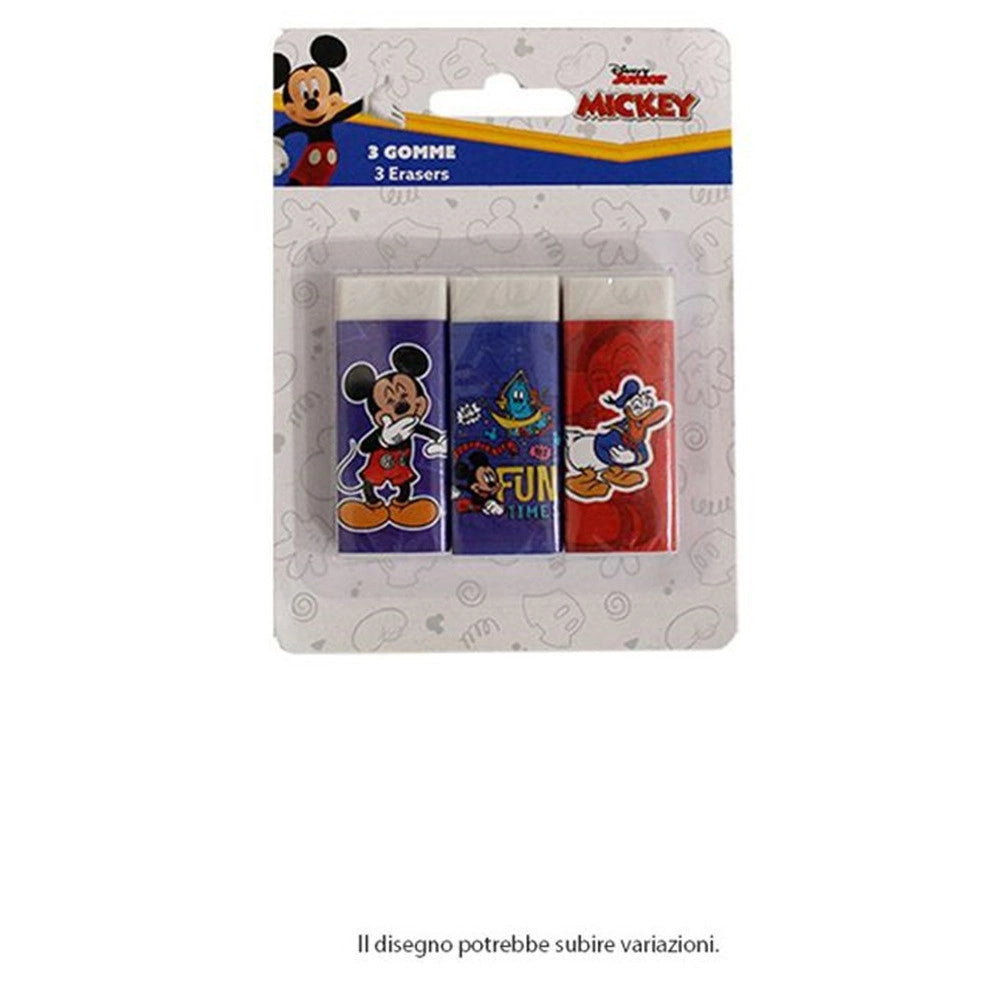 Trade Shop - Set 3 Pz Gomme Per Cancellare Topolino Cancelleria Per Scuola Regalo Festa Bambini 961068 -