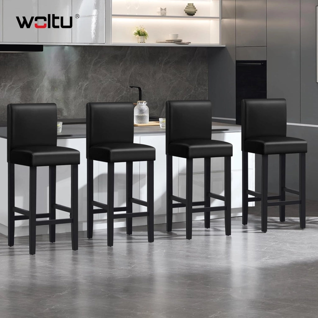 Sgabello da Bar con Schienale Poggiapiedi Sedie da Pranzo Imbottita Sedia Alta per Ristorante Cucina Legno+PVC Nero 2 Pezzi