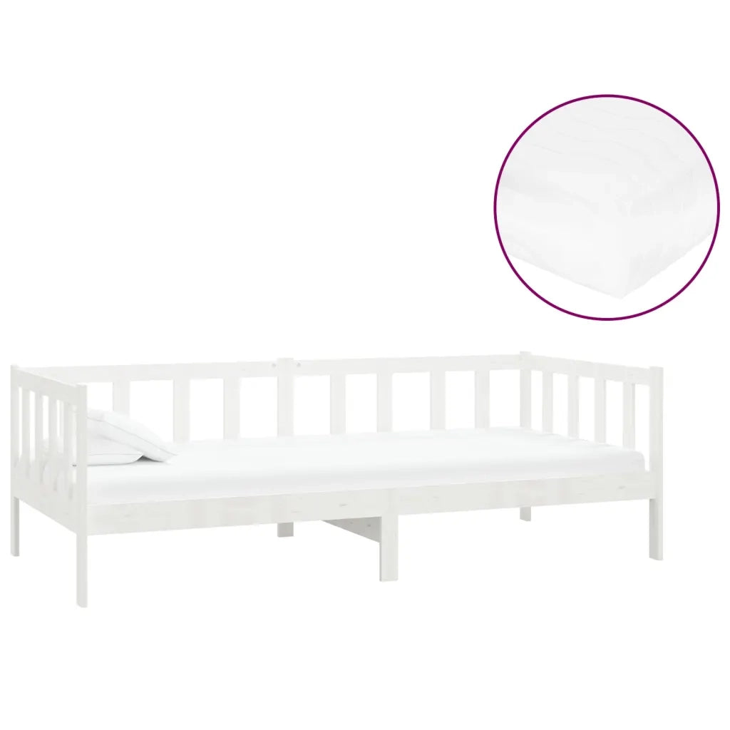 Divano Letto con Materasso 90x200 cm Bianco in Legno di Pino 3083610
