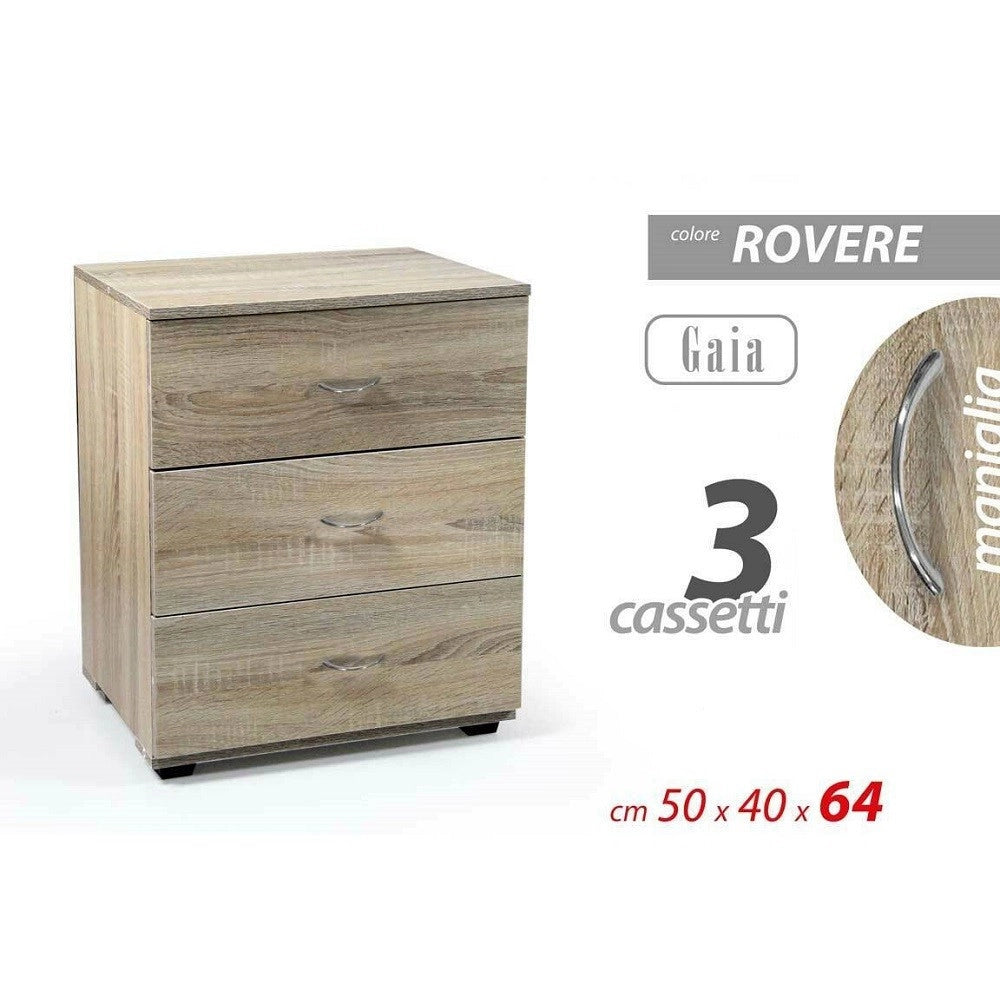 Trade Shop - Mobile Cassettiera Gaia Legno Rovere 3 Cassetti 50x40x64cm Design Moderno 769474 -