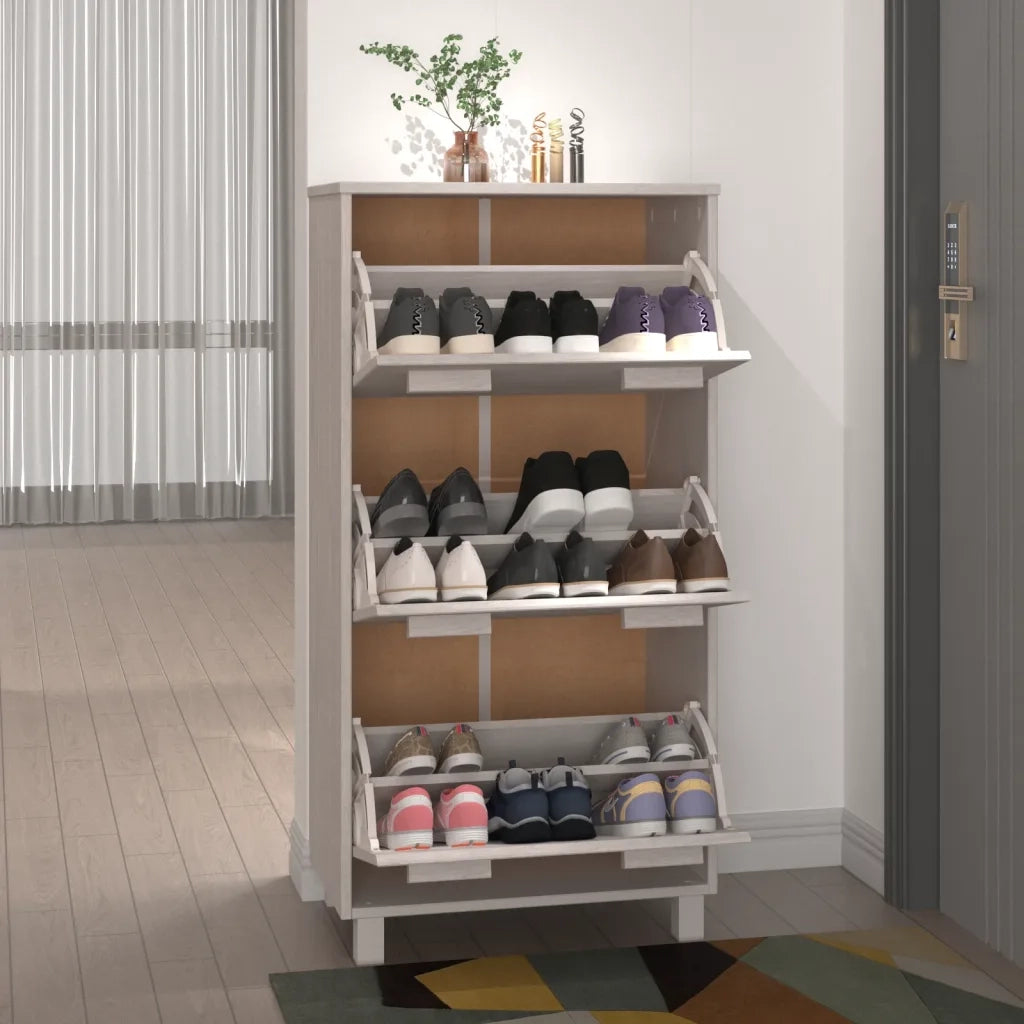 Scarpiera-Scaffale per scarpe HAMAR Bianca 59,5x35x117 cm in Legno Massello di Pino