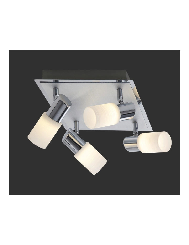 Faretto Quadrato Clapton 4 Spot Led Cromo E Vetro Bianco 23x23 cm Trio Lighting
