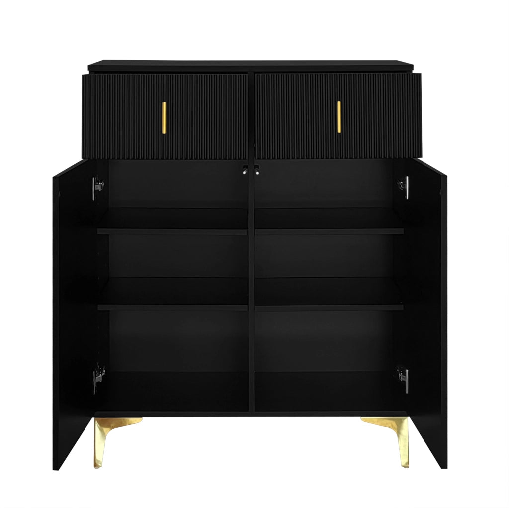 Credenza nera in pannello truciolare con 2 cassetti; 2 ante e ripiani regolabili; 83 × 101 × 35 cm