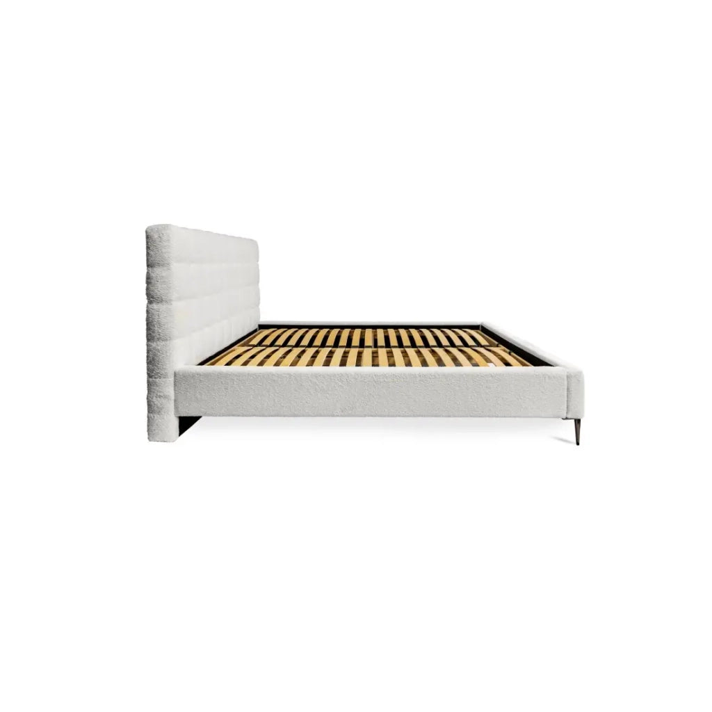 Letto MILLIO – Avorio – 140x200 cm – Tessuto bouclé chenille – Rete inclusa – Comfort hotel 5 stelle