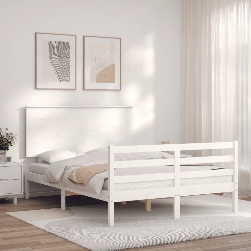 Giroletto con Testiera-Struttura Letto con testiera Bianco 120x200 cm in Legno Massello 610008