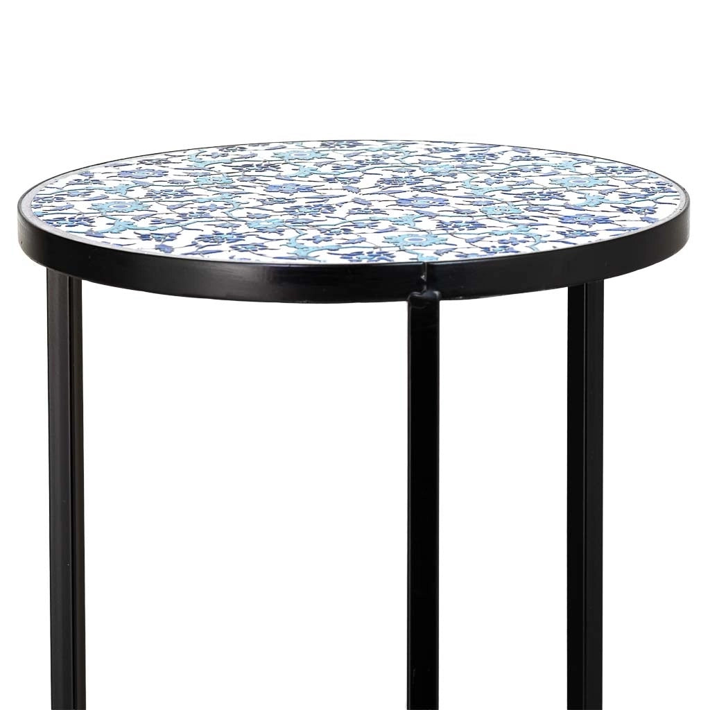 Set 3 mensole in mosaico nero e ferro battuto D30x68h-D25x57h-D20x51h