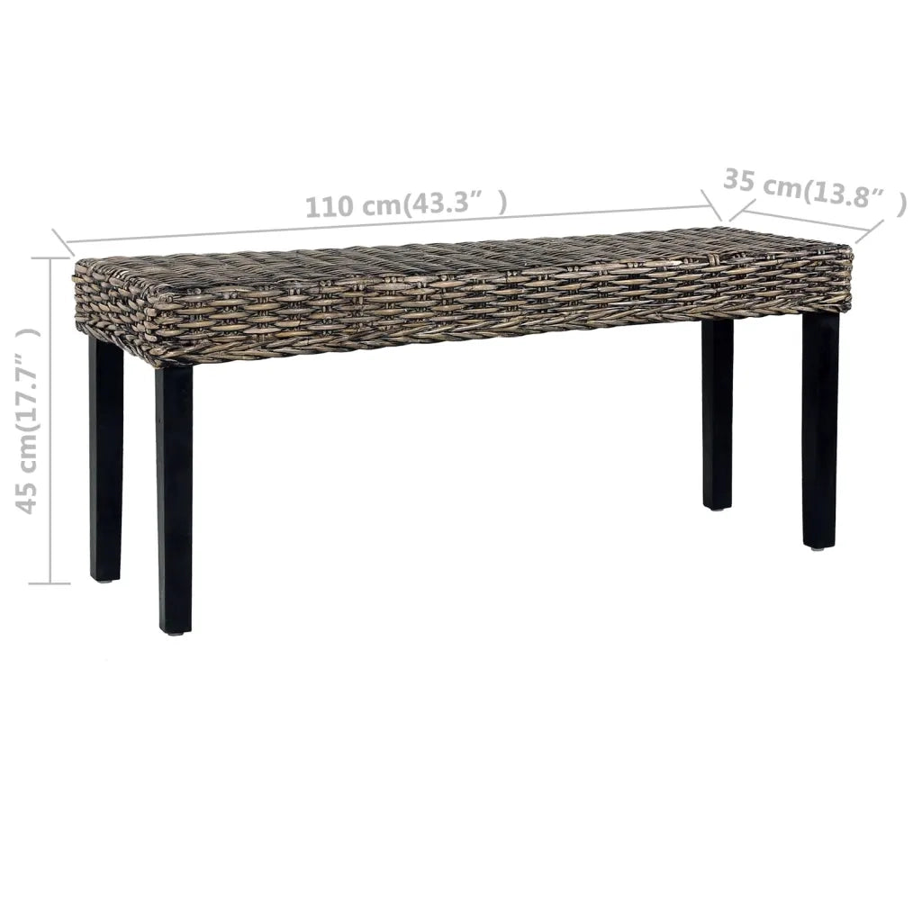 Panca 110 cm Nera in Rattan Naturale Kubu e Massello di Mogano 285790