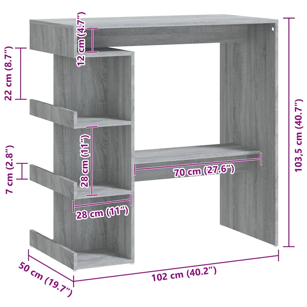 Tavolo Bar con Ripiano Grigio Sonoma 100x50x101,5 cm cod mxl 23691