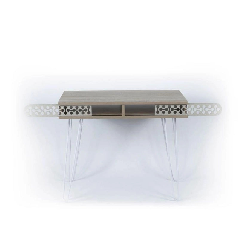 Scrivania Illia piedi in metallo bianco e piano rovere 96x51x75 HMT190642