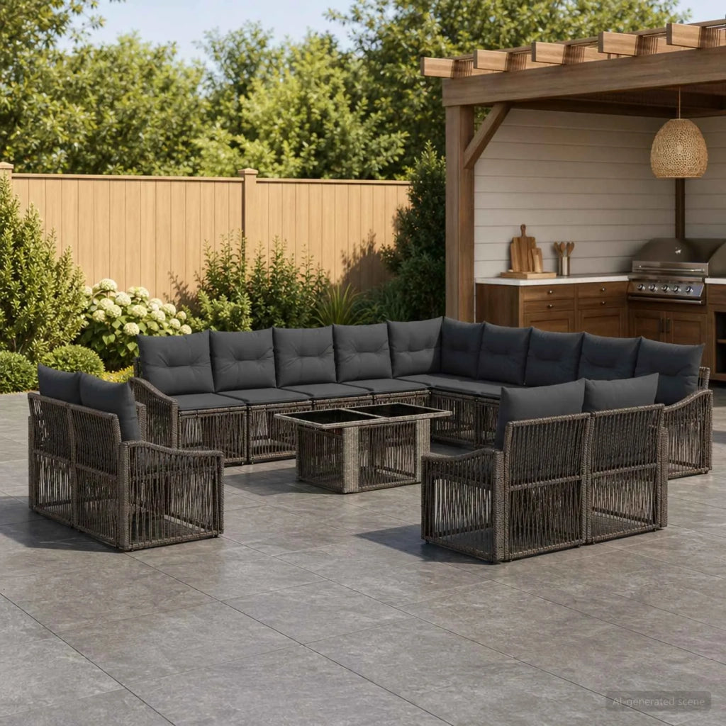 Set Divano da Giardino 14 pz Grigio e Grigio Scuro polyrattan 3437336