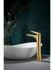 IMEX Miscelatore monocomando per lavabo alto in ottone con finitura oro spazzolato cartuccia ceramica Ø28 mm altezza 288 mm canna 175 mm set 2 flessibili 3-8 inclusi – Modello BDD055-3OC