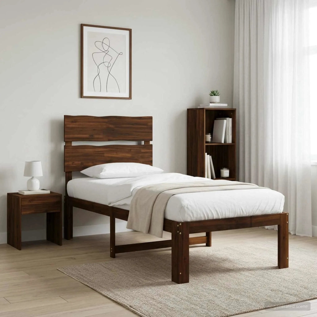 Letto Singolo con Testiera ROSTOCK Marrone Scuro 90 x 200 cm 903497