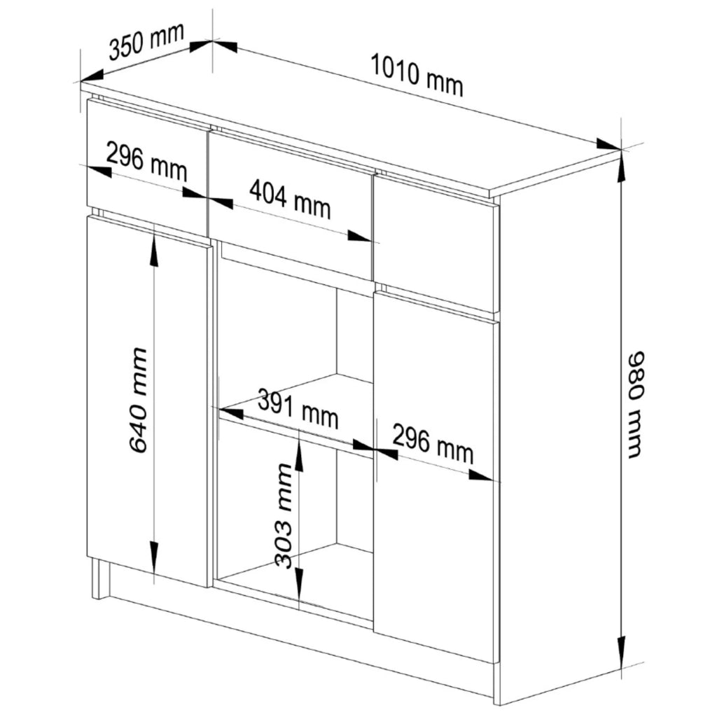Cassettiera AKORD K100 Grigio Grafite 101 cm 2 ante 3 cassetti 101x35x98 cm