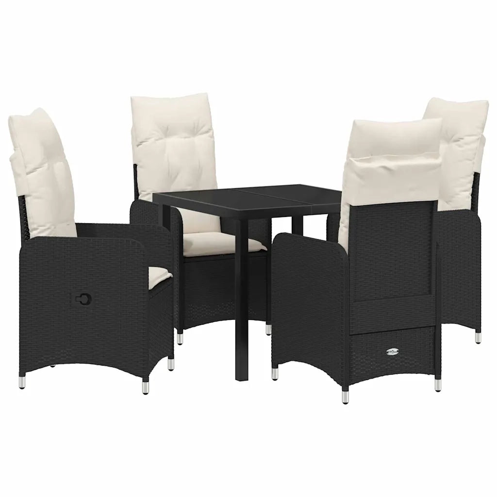 Set da Pranzo per Giardino con cuscino 5 pcs Nero polyrattan 3379633