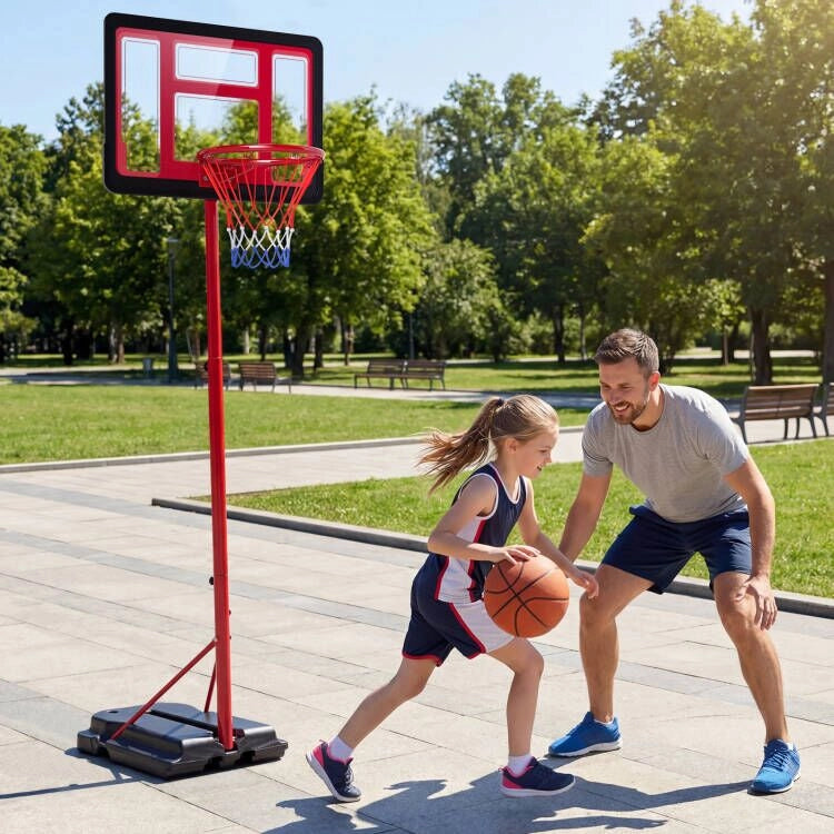 Canestro basket bambini regolabile altezza metallo struttura base riempibile tabellone, Canestro portatile bambini adolescenti 95-155 cm