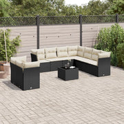 Set Divani da Giardino 10pz con Cuscini in Polyrattan Nero 3217846
