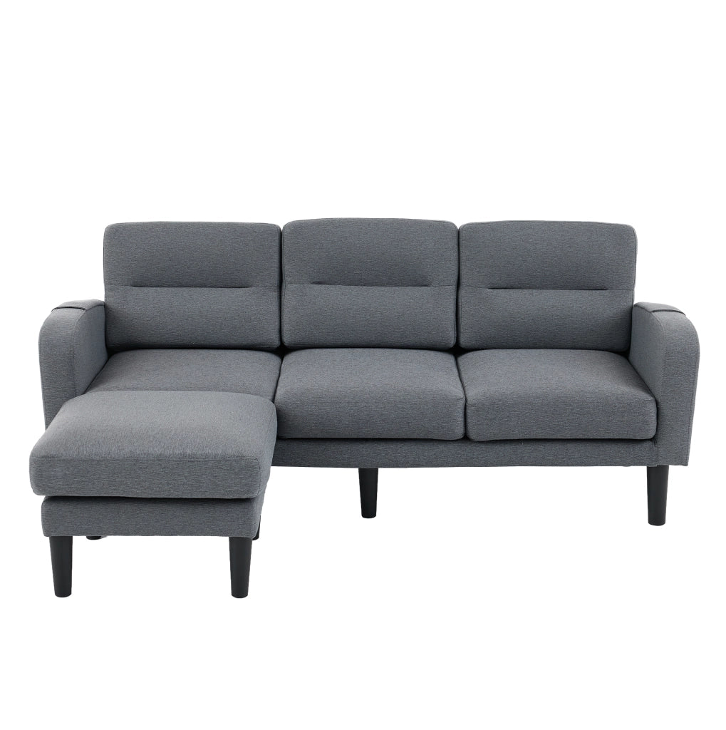Divano angolare ULEVR 204x136x80 cm, 3 posti con chaise longue e tasche laterali, grigio