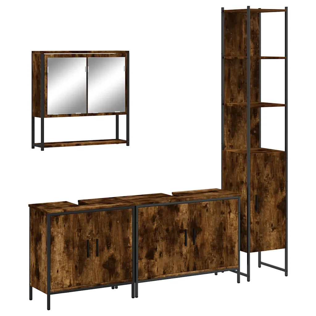 Set Mobili da Bagno 4 pz Rovere Fumo in Legno Multistrato