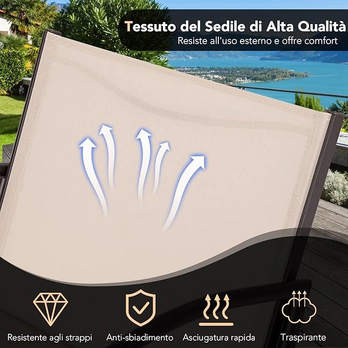 Set Tavolino e Poltrona a 3 Pezzi, Tavolino e Poltrone da Giardino con Seduta Curvata in Tessuto, Set di Mobili Esterno da Bistro, per Giardino Balcone Piscina