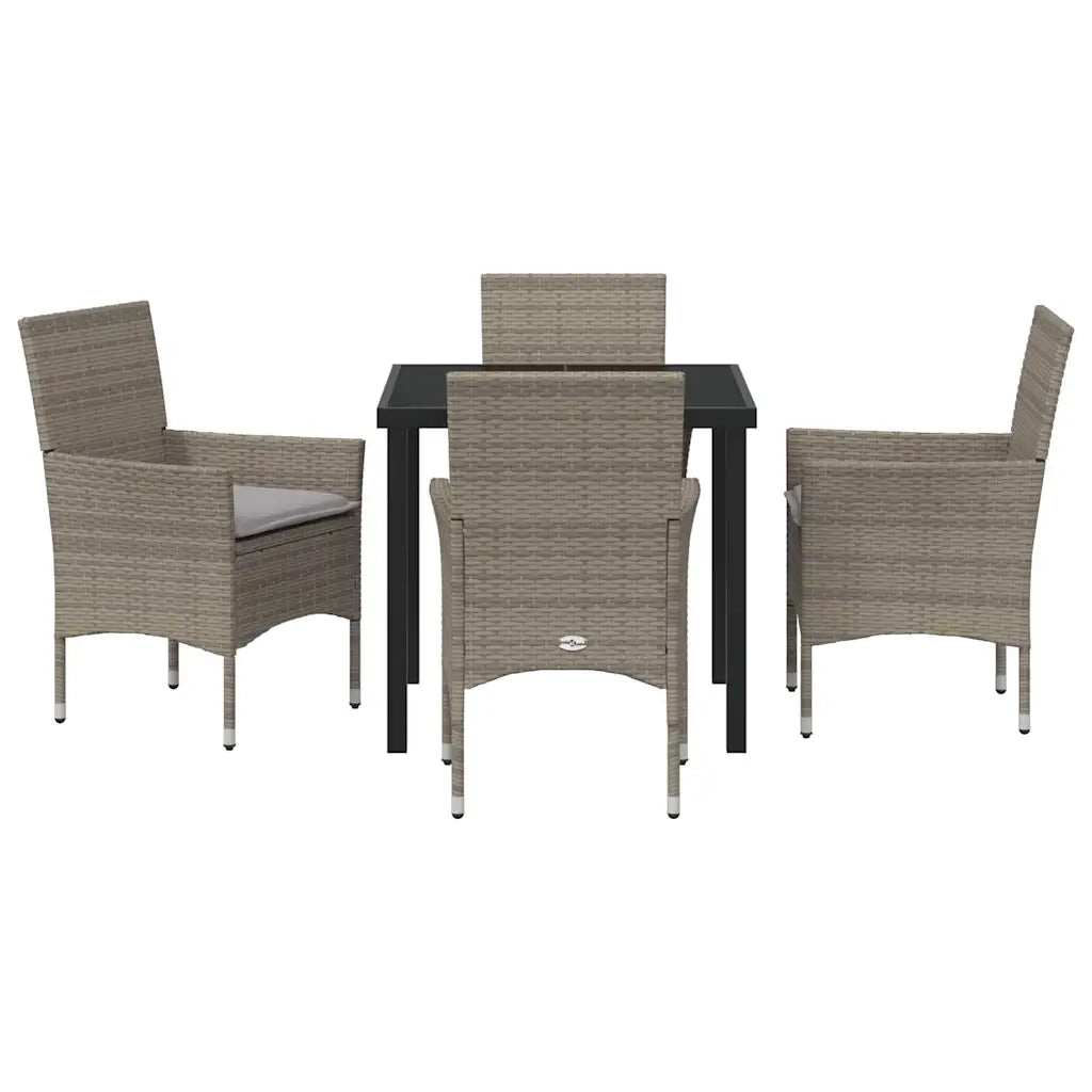 Set da Pranzo per Giardino con cuscino 5 pcs Grigio polyrattan