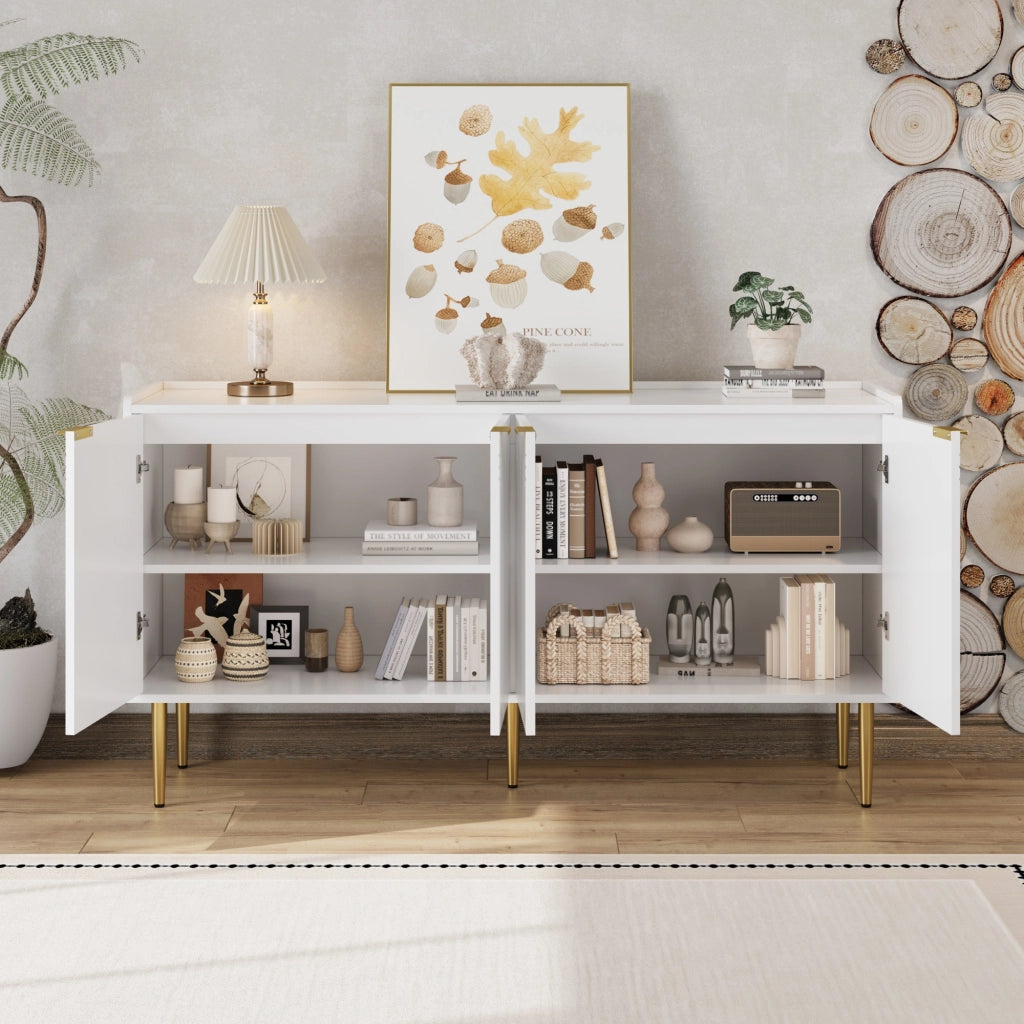 SIDEBOARD 140x38x75 cm MDF Bianco con 4 ante e ripiani regolabili
