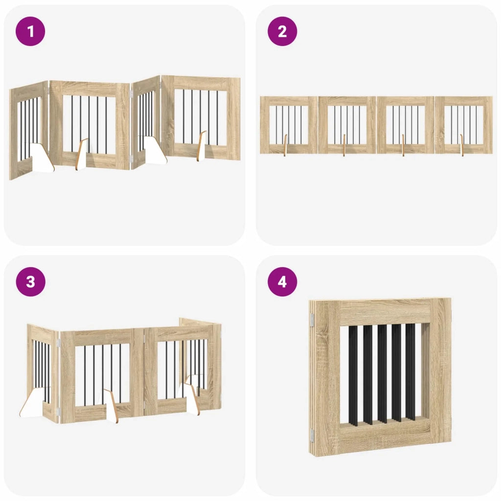 Cancello per cani pieghevole con supporti 4 pz Rovere Sonoma 892152